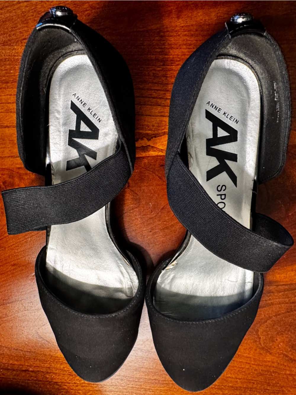 Anne Klein Sport Women's Black Fabric Shoes with Wedge Heel and Elastic Strap